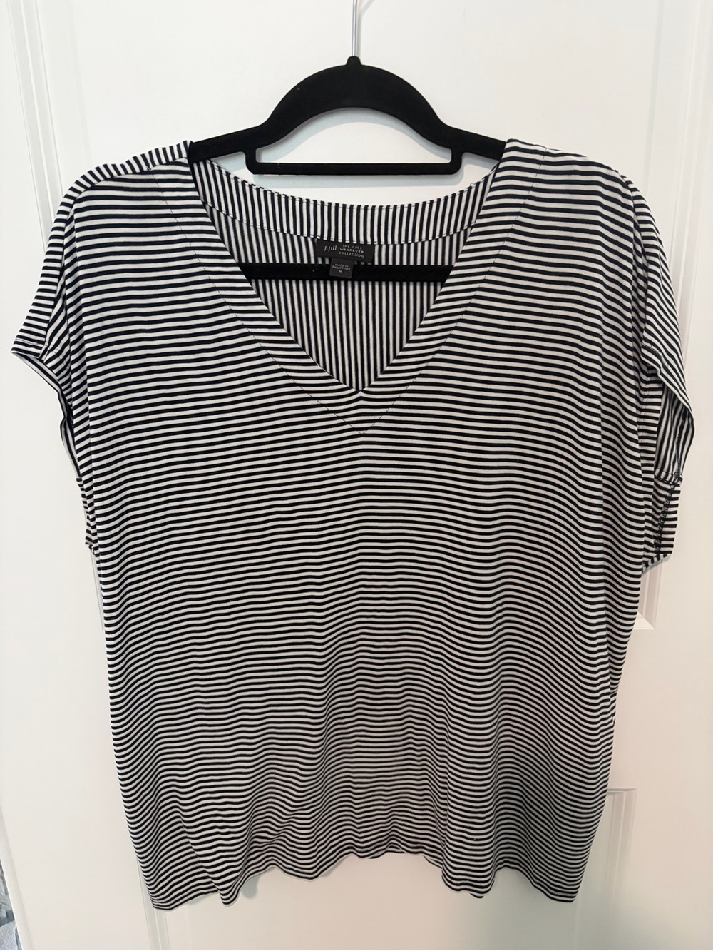 J. Jill Black and White Striped V-Neck Short Sleeve Top